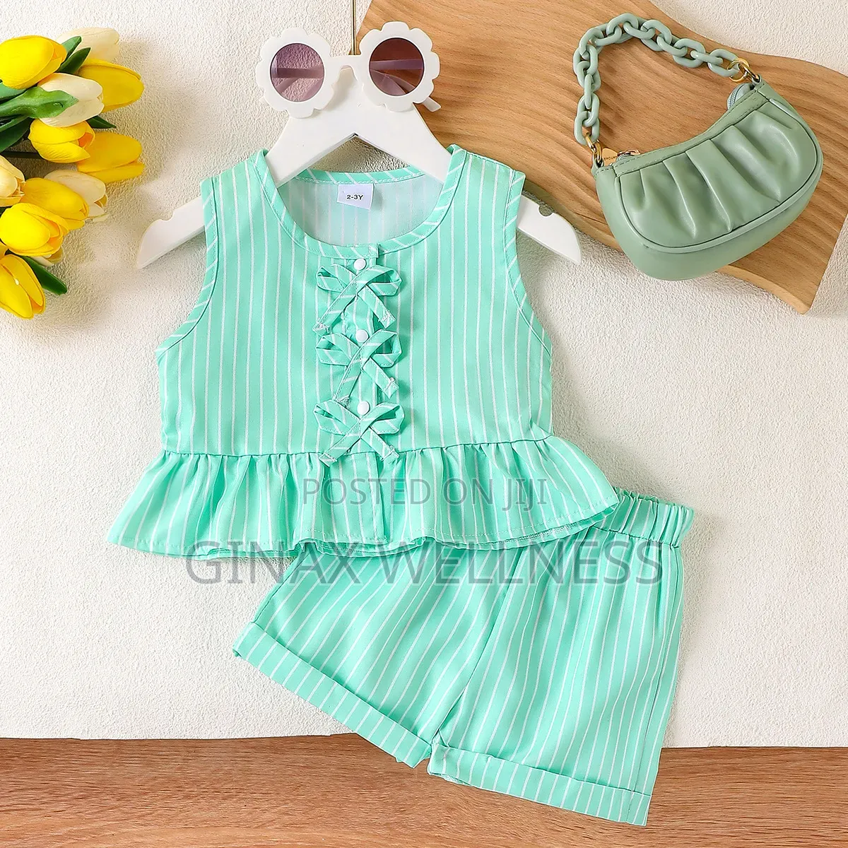 Baby Girls 2-Piece Striped Sleeveless Peplum Top and Shorts Set