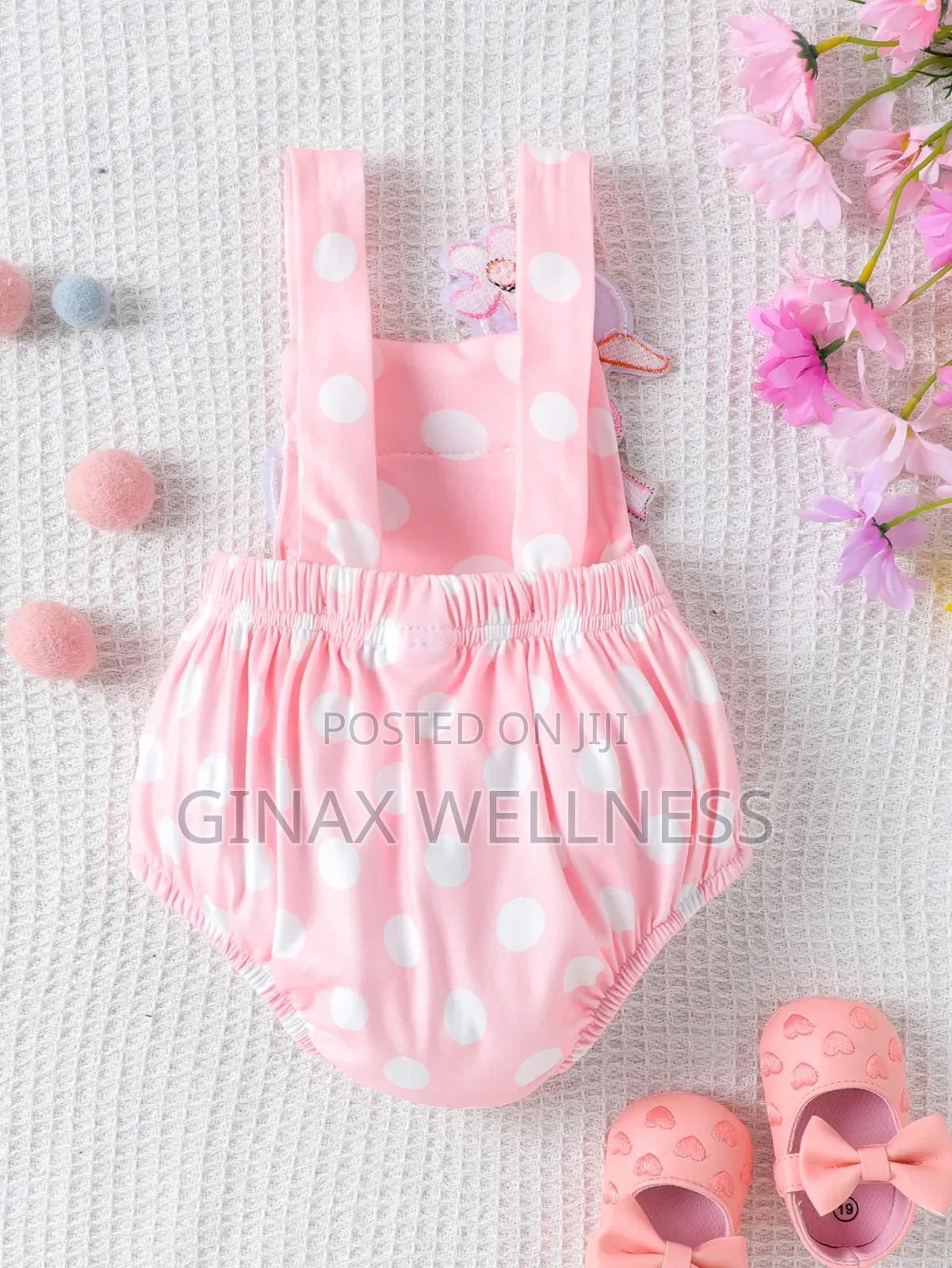 Baby Girls Pink Polka Dot Romper With Duck Design