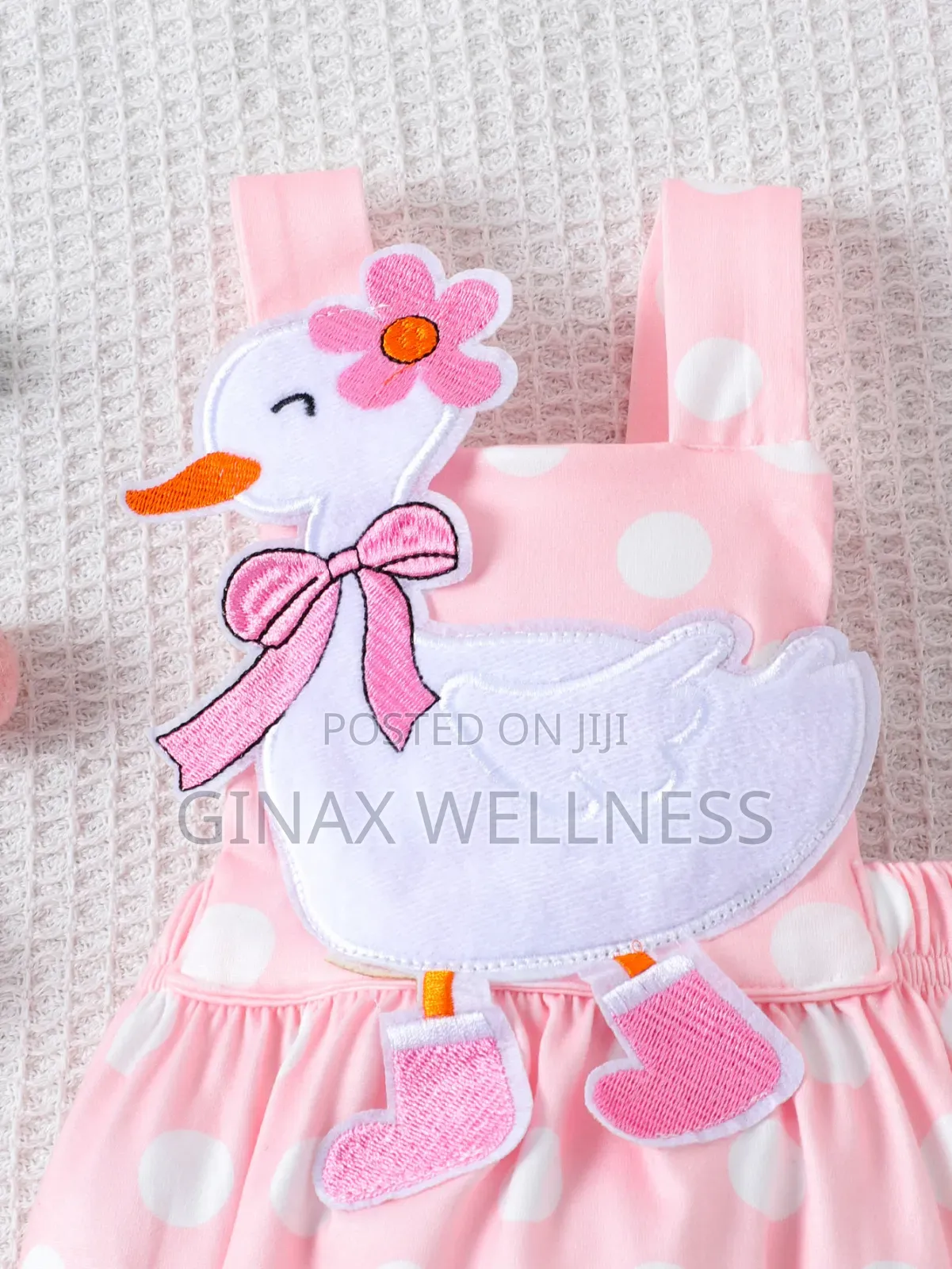 Baby Girls Pink Polka Dot Romper With Duck Design