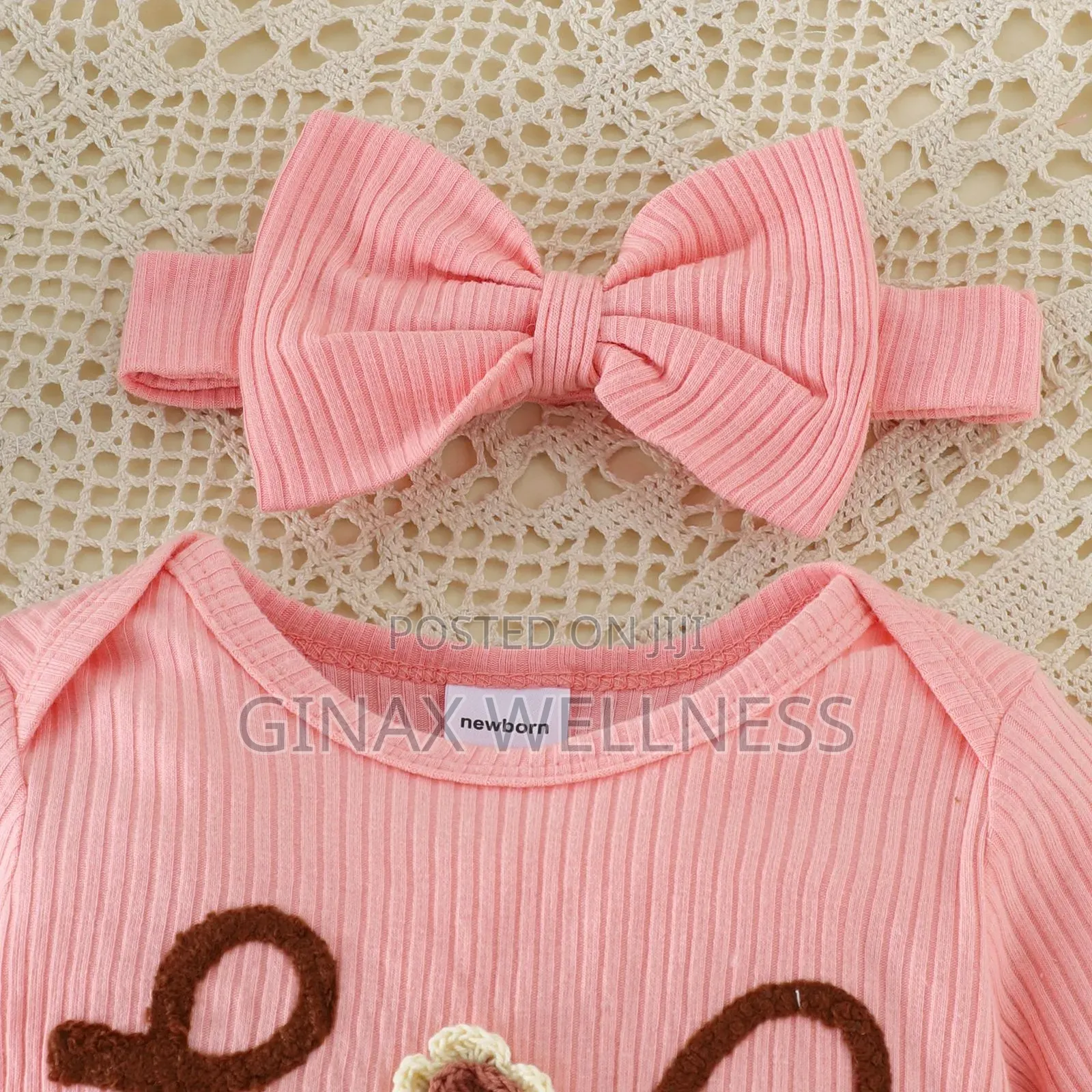 Newborn Baby Girl Ribbed Long Sleeve Romper With Matching Bow Headband