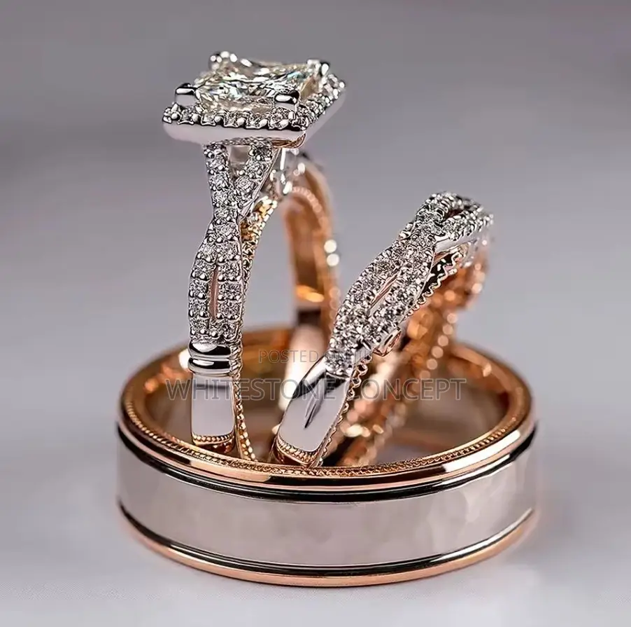 Huitan Princess Cut Cubic Zriconia Wedding Ring Set
