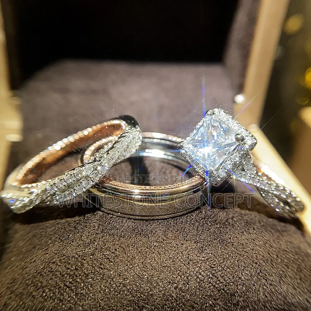 Huitan Princess Cut Cubic Zriconia Wedding Ring Set