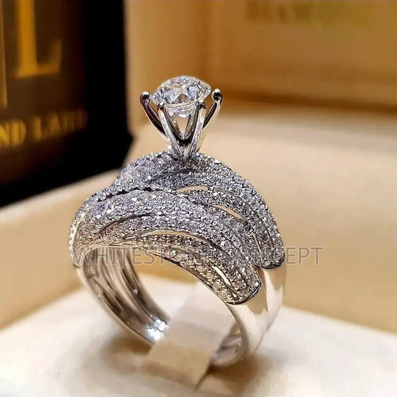 Luxurious Silver Plated 2 in 1 Wedding/Engagement Ring