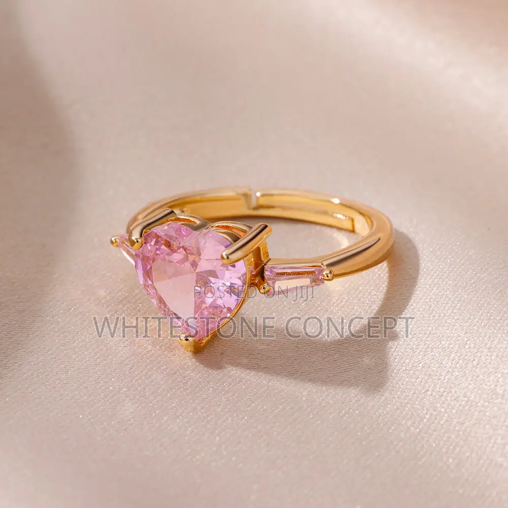 Adjustable Pink Zirconia Heart Ring for Engagement/Wedding