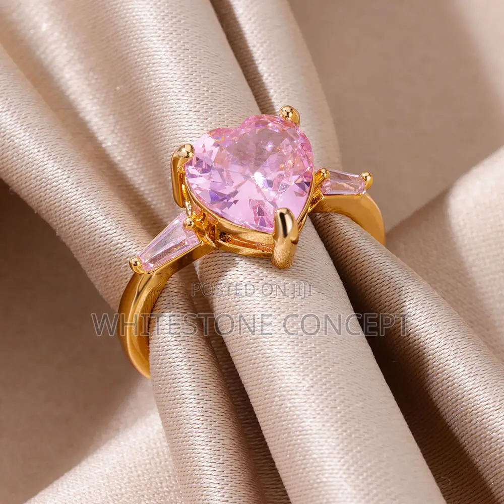Adjustable Pink Zirconia Heart Ring for Engagement/Wedding