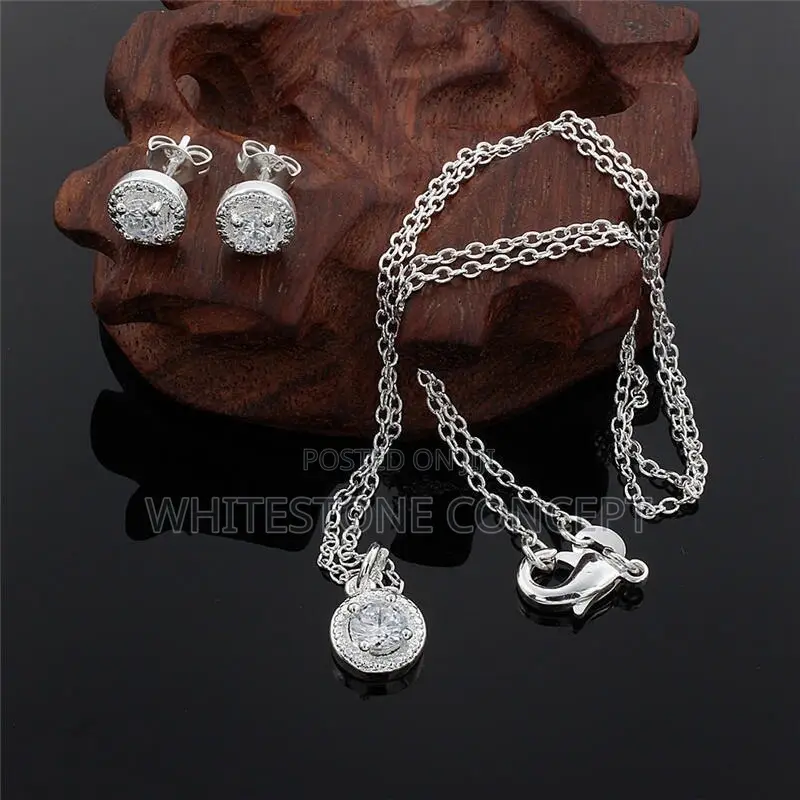 4pcs Jewelry Set- Necklace, Ring, Earrings Silver Plated