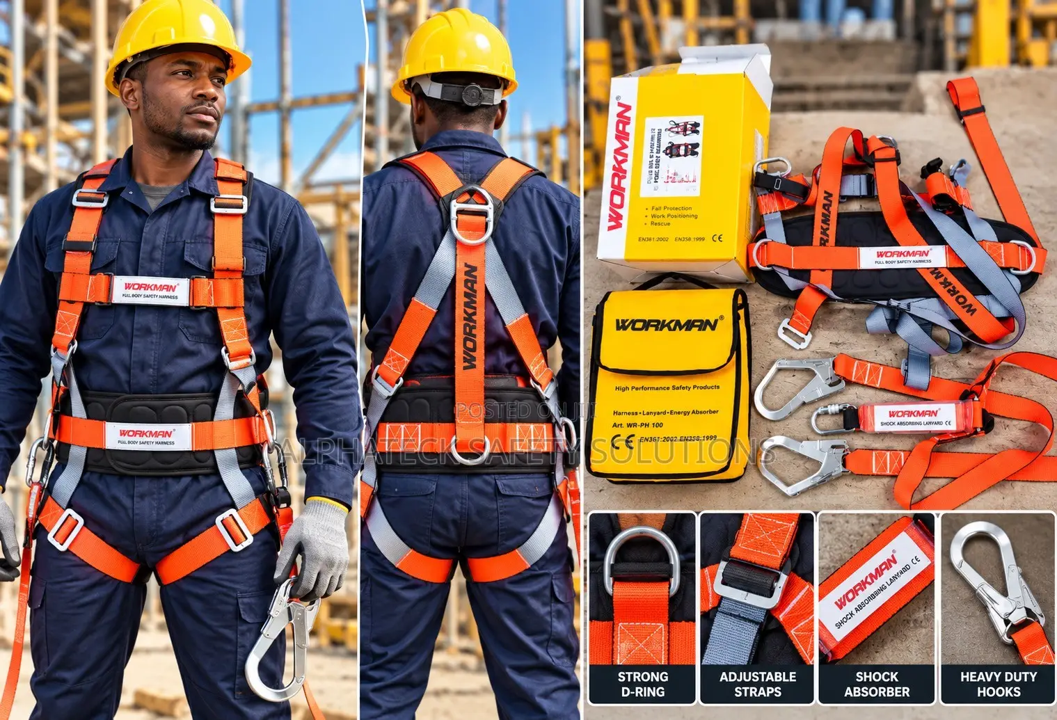 WORKMAN Full Body Safety Harness With Double Hook & Shock Absorber