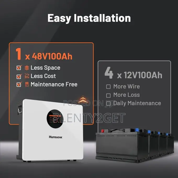 HumsiENK 48V 100Ah LiFePO4 Lithium Battery Bluetooth With Active Balan