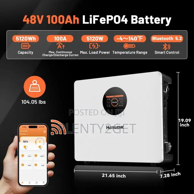 HumsiENK 48V 100Ah LiFePO4 Lithium Battery Bluetooth With Active Balan