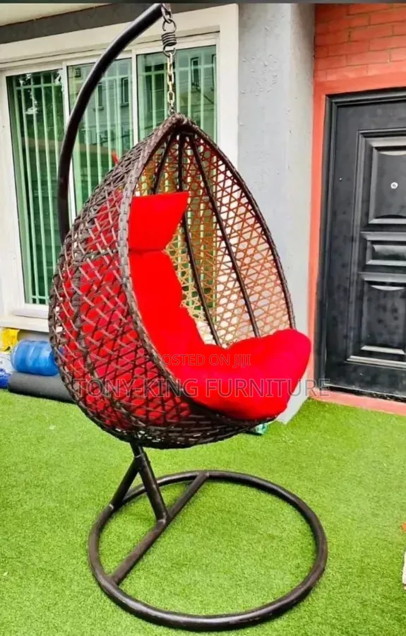 Modern Brown and Black Rattan Hanging Egg Chair Swing