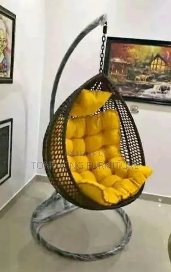 Modern Brown and Black Rattan Hanging Egg Chair Swing
