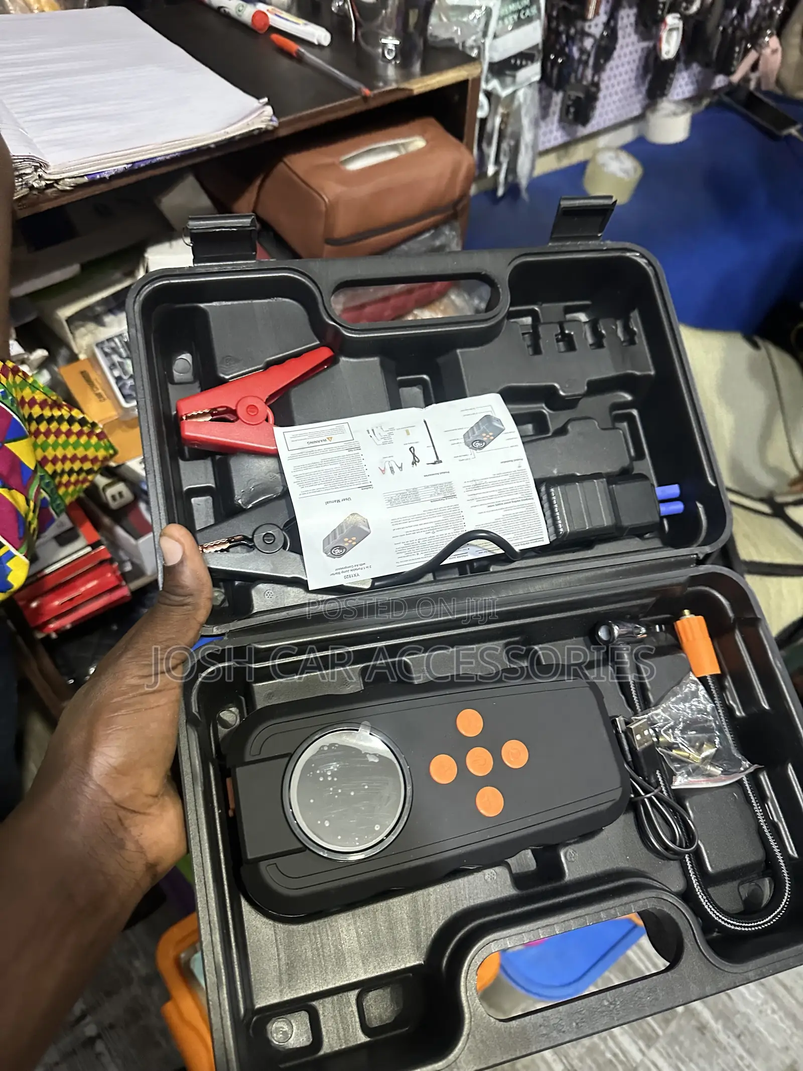 Portable Car Tyre Inflator & Battery Jump Starter Kit.”