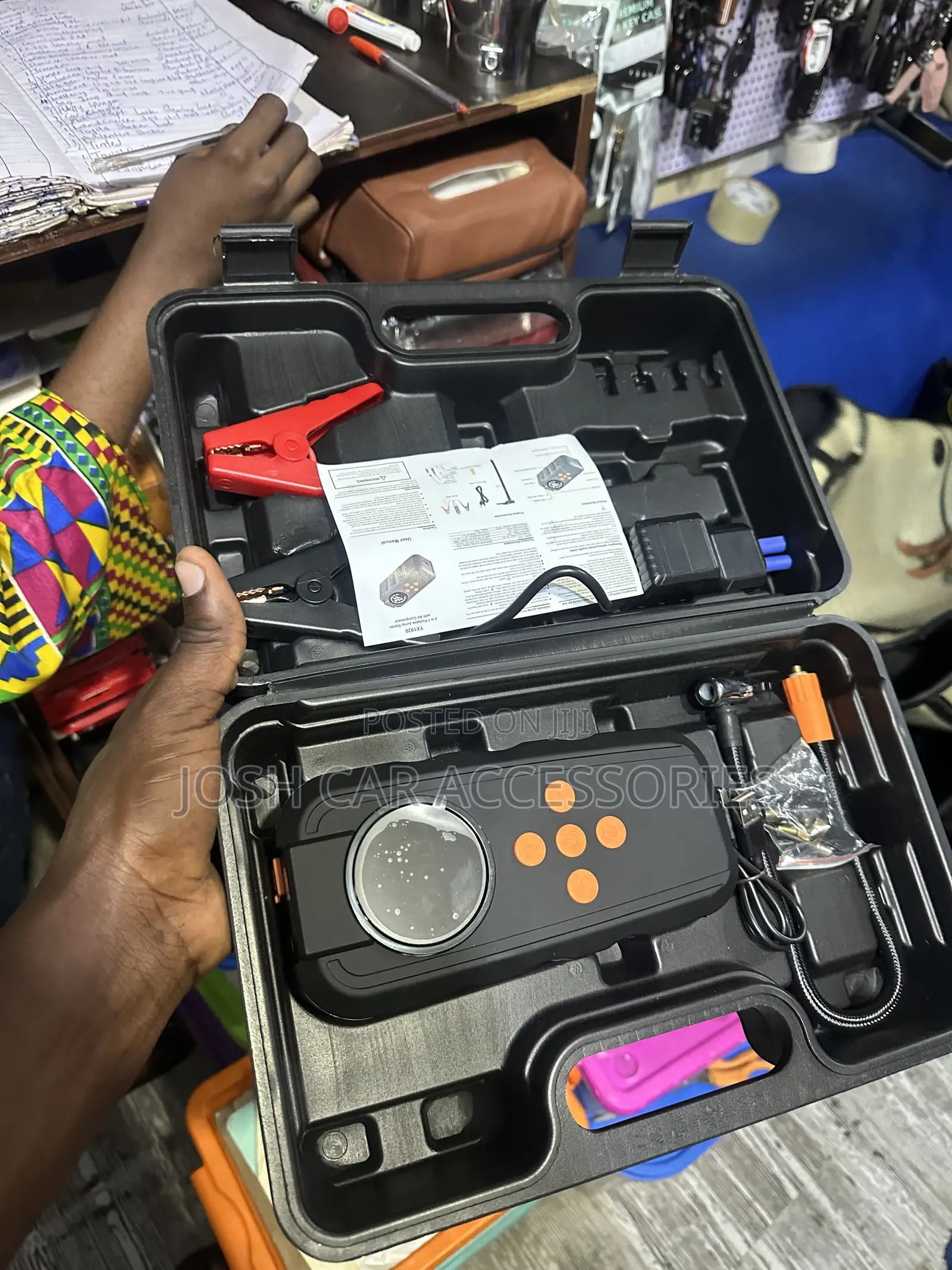 Portable Car Tyre Inflator & Battery Jump Starter Kit.”
