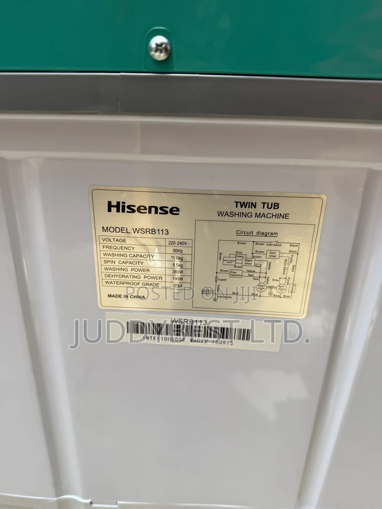 Hisense Twin Tub 11KG Manual Washing Machine 113