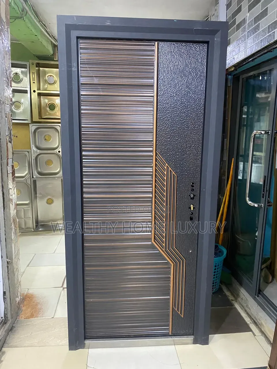Premium German Cast Steel Security Door (Geometric Copper Design)