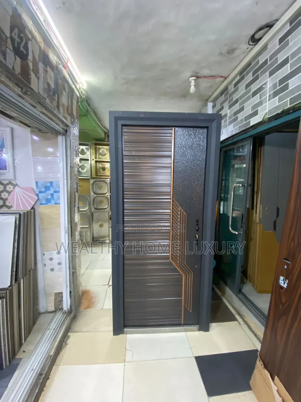 Premium German Cast Steel Security Door (Geometric Copper Design)