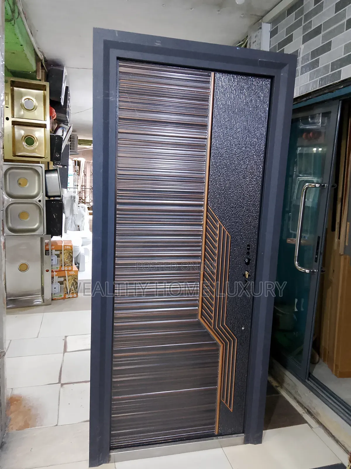Premium German Cast Steel Security Door (Geometric Copper Design)