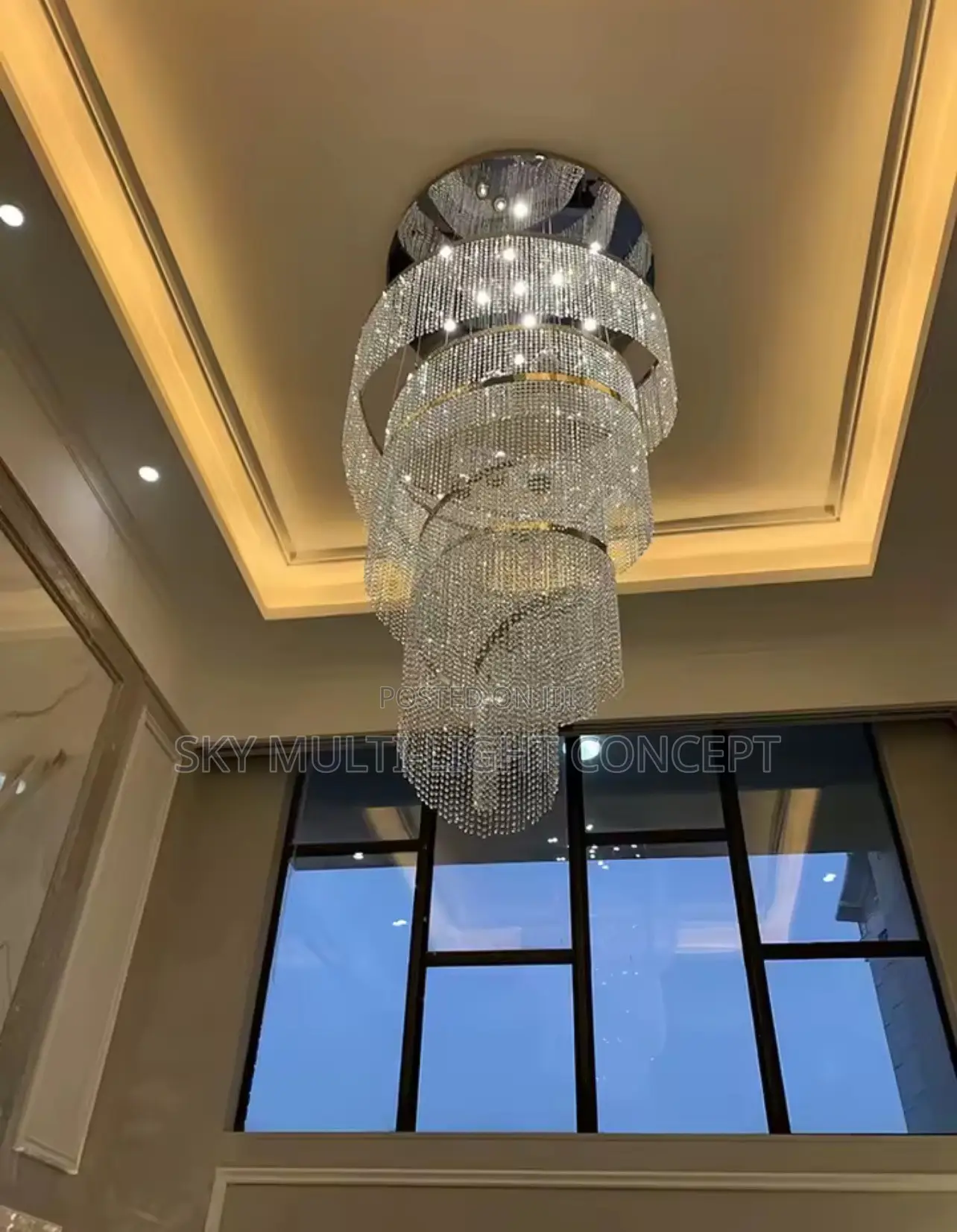 Large Spiral Design Crystal Chandelier for Staircase