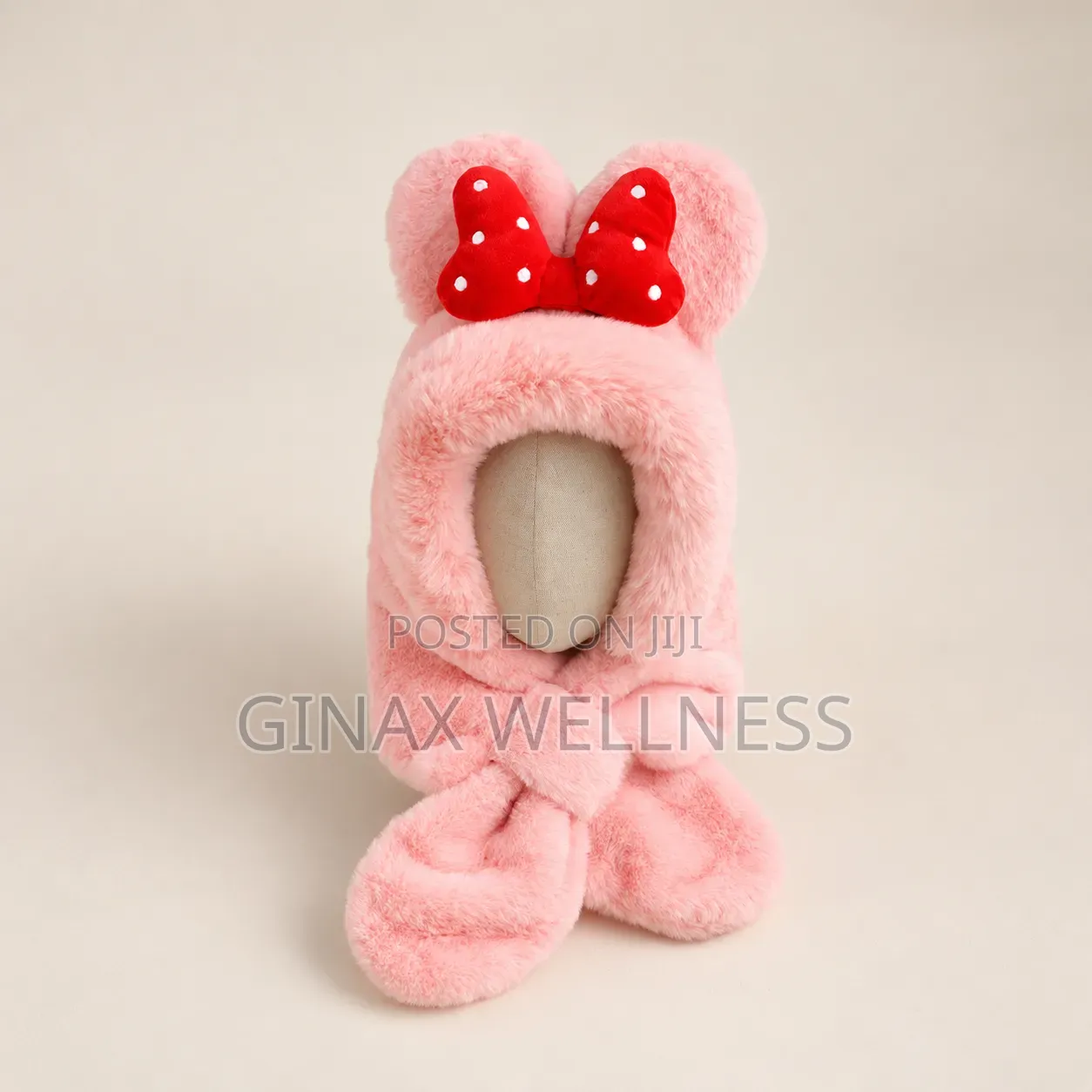 Baby Girls Fluffy Fur Hooded Hat With Scarf – Warm Winter Cap