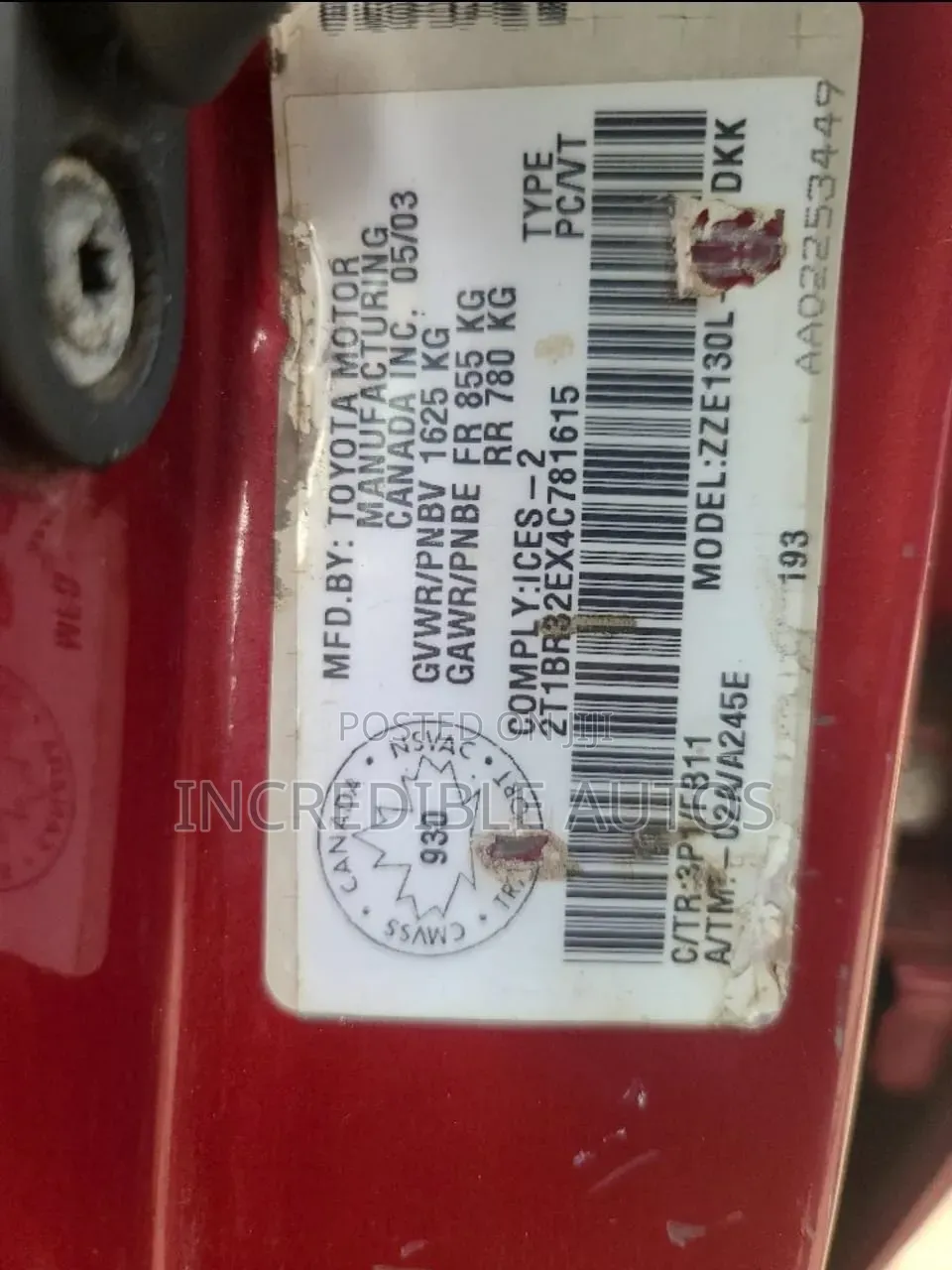Toyota Corolla Sedan 2003 Red