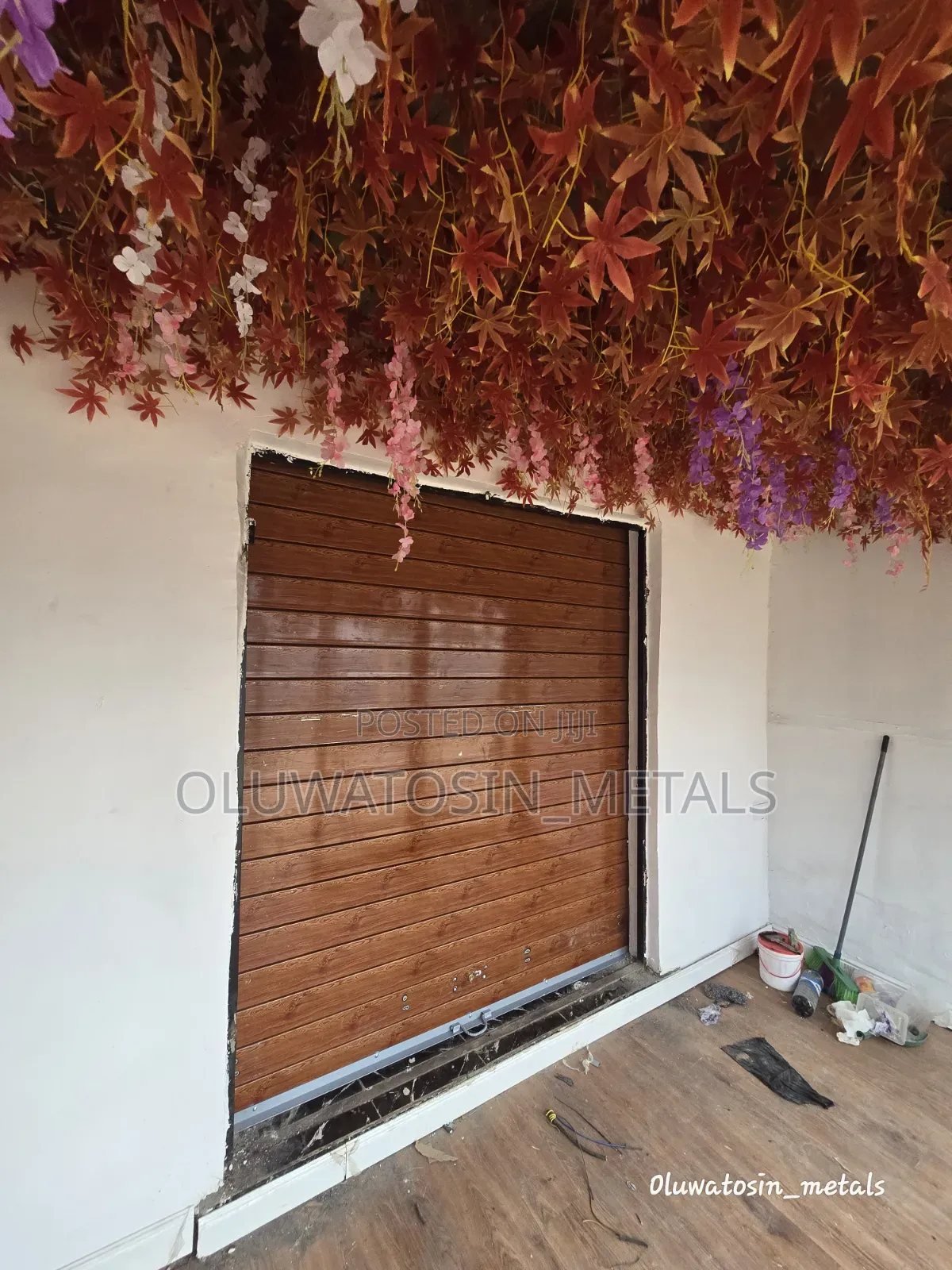 Premium Galvanized Roller Shutter Door – Wood Colour Design