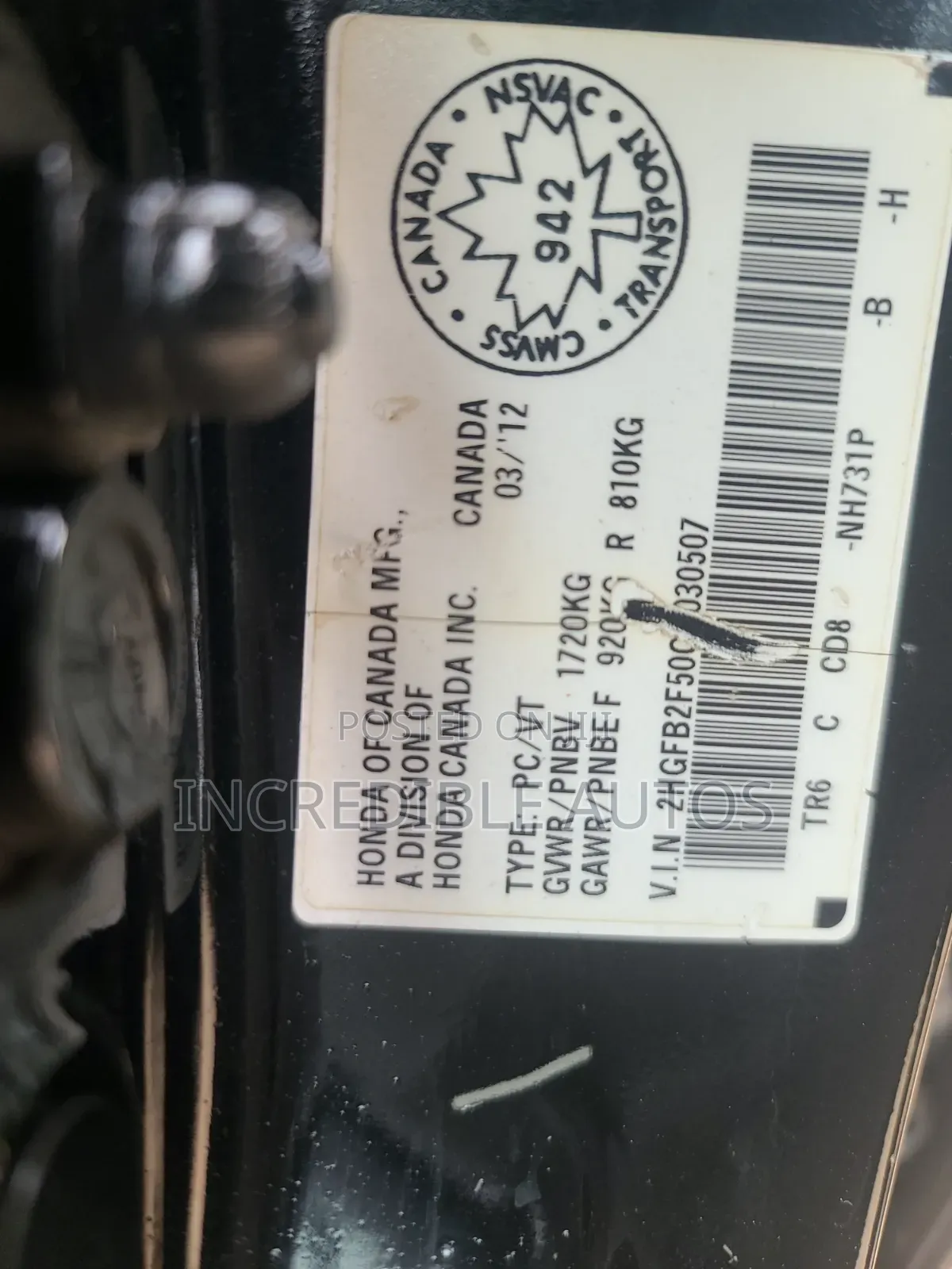 Honda Civic 1.8 5 Door Automatic 2012 Black