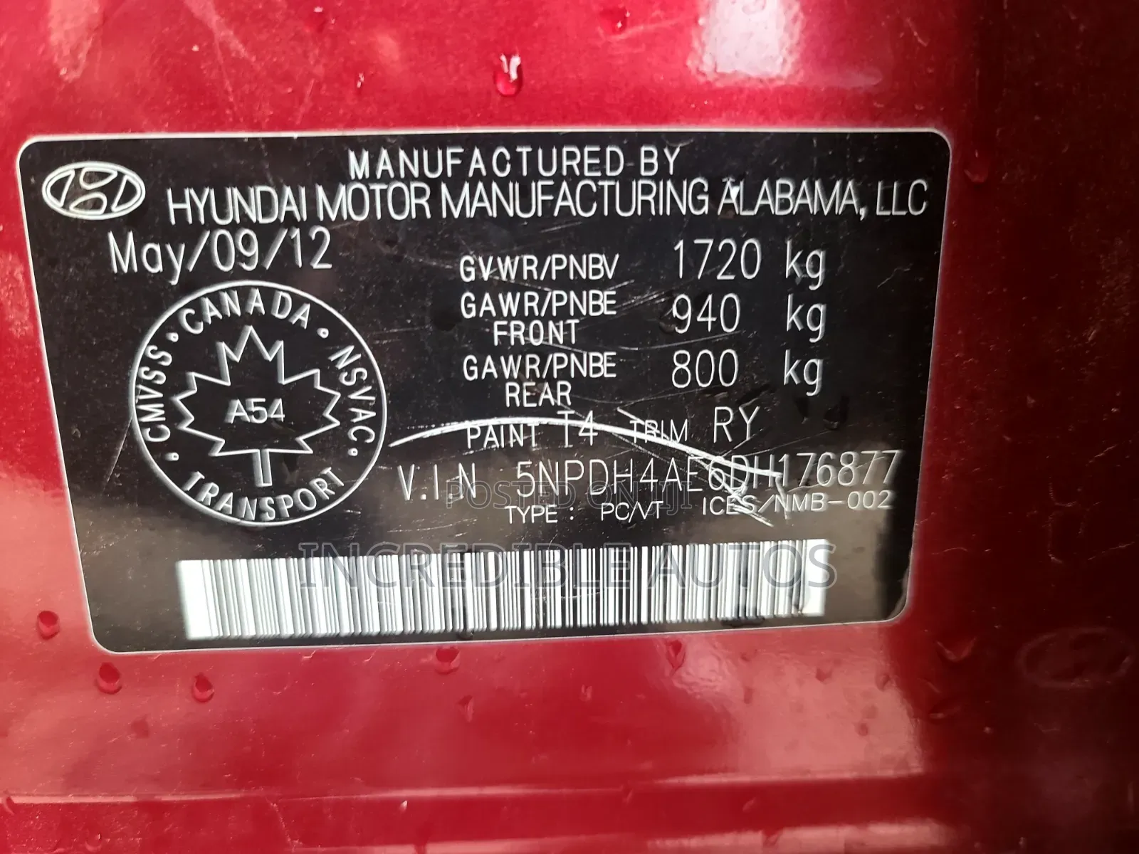 Hyundai Elantra Limited Sedan FWD (1.8L 4cyl 6A) 2013 Red