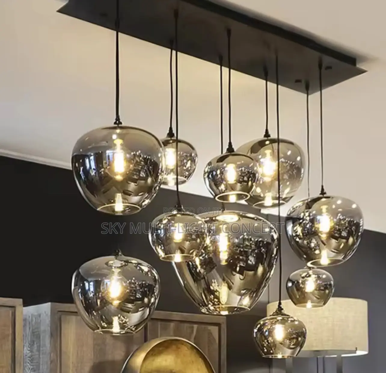 Black Minimalist Gray Glass Chandelier