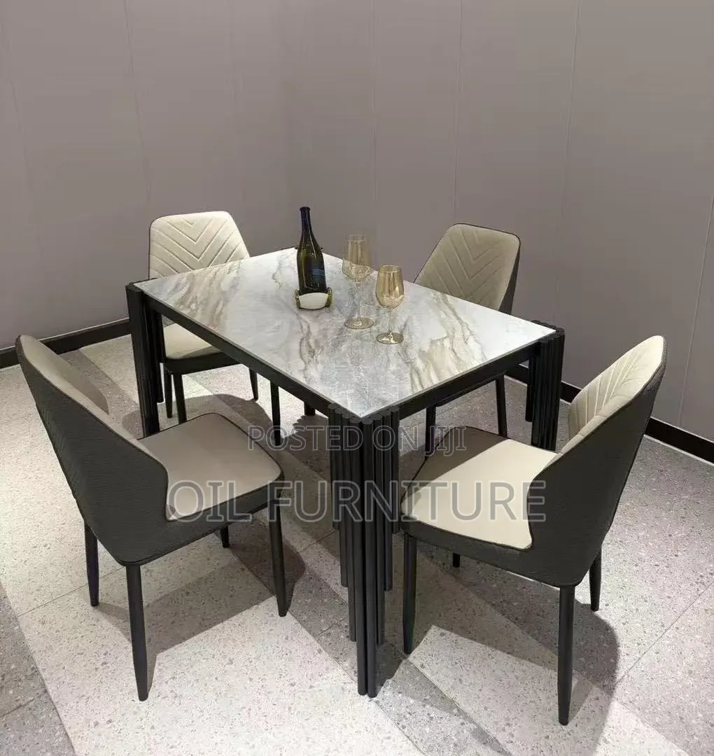 ​Luxury 4-Seater Marble Dining Table Set With Cushioned Chairs