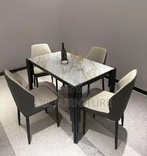 ​Luxury 4-Seater Marble Dining Table Set With Cushioned Chairs