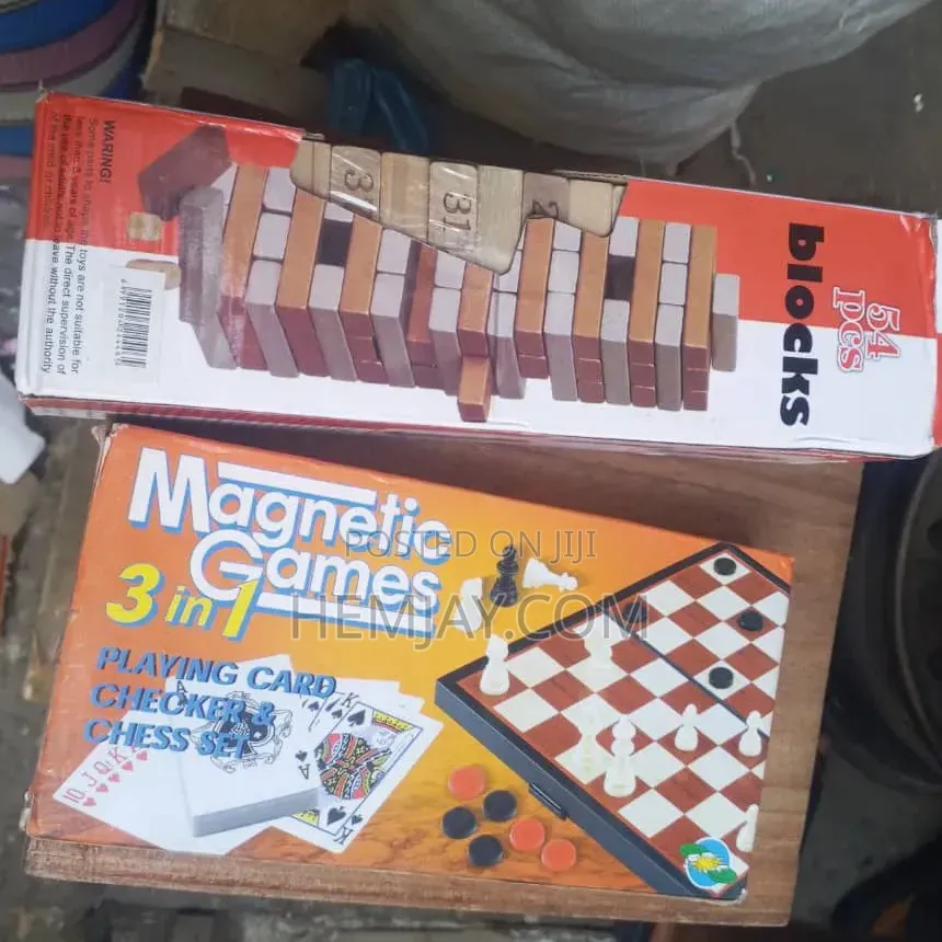 4 in 1 Children Board Games (Chess, Checkers, Jenga and Playing Cards)