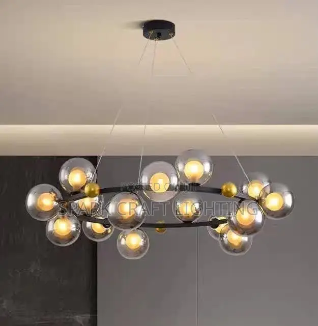Luxe Modern Smoked Glass Bubble Ring Chandelier