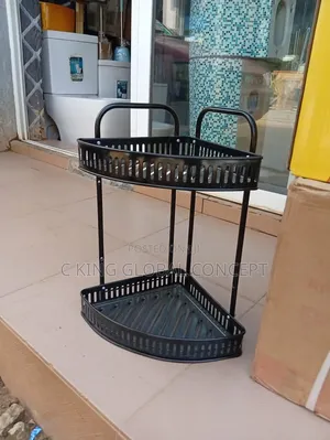 Brand New 2-Tier Black Standing Corner Shelf - Metal Storage Rack