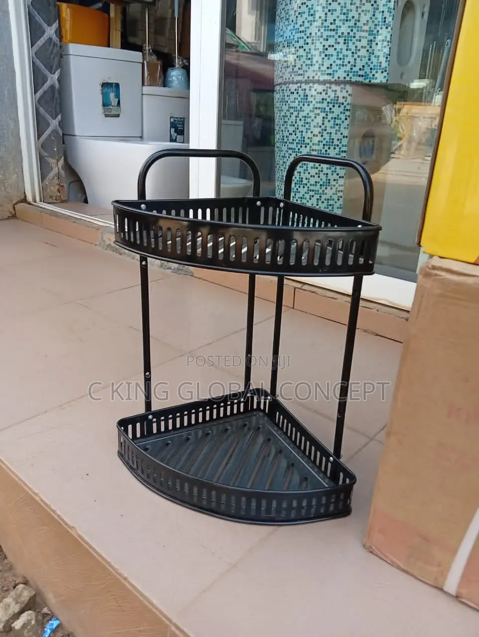 Brand New 2-Tier Black Standing Corner Shelf - Metal Storage Rack