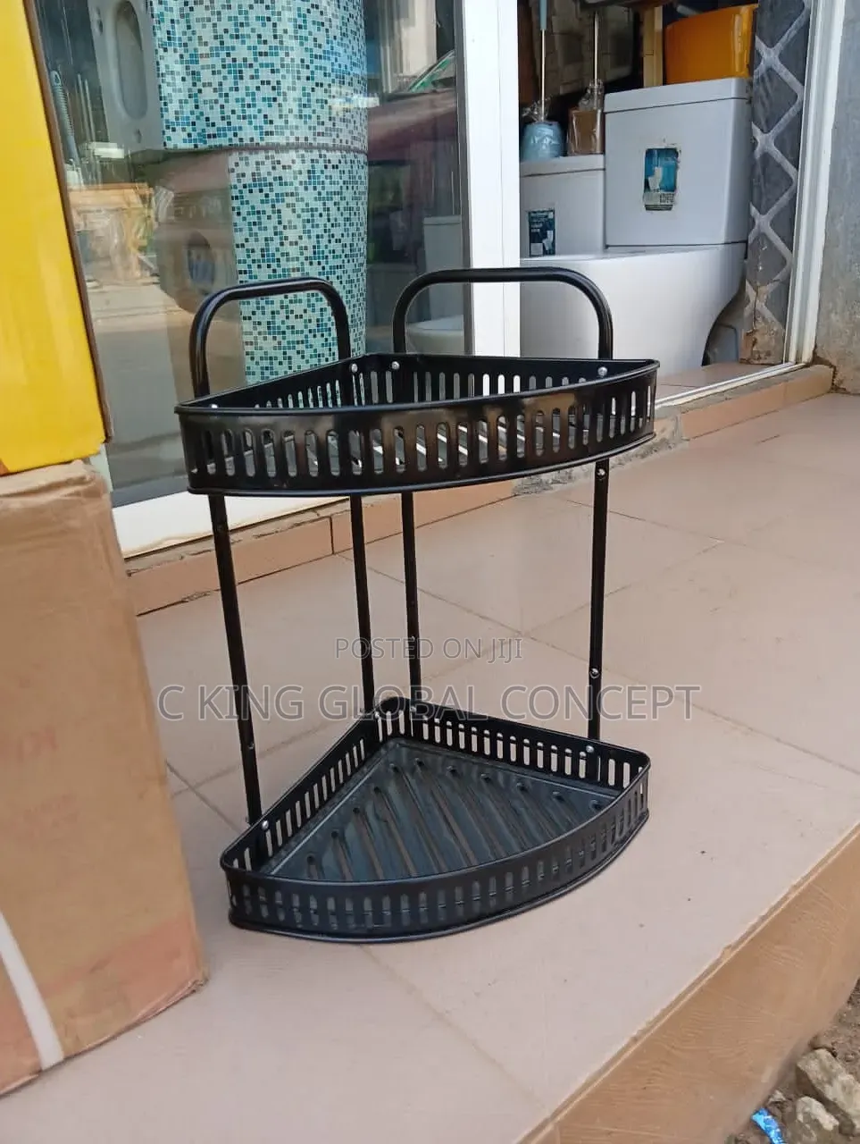 Brand New 2-Tier Black Standing Corner Shelf - Metal Storage Rack