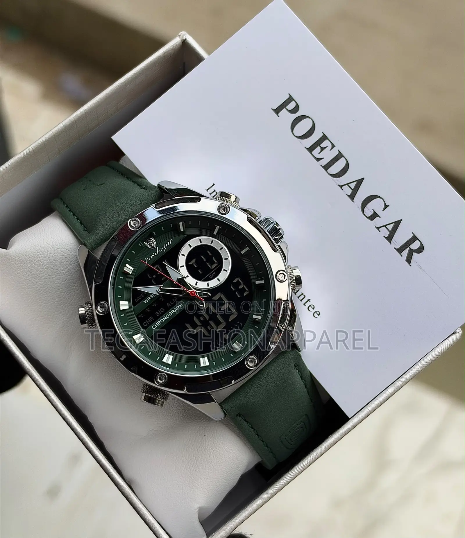 Poedagar Dual Time Leather Strap Watch