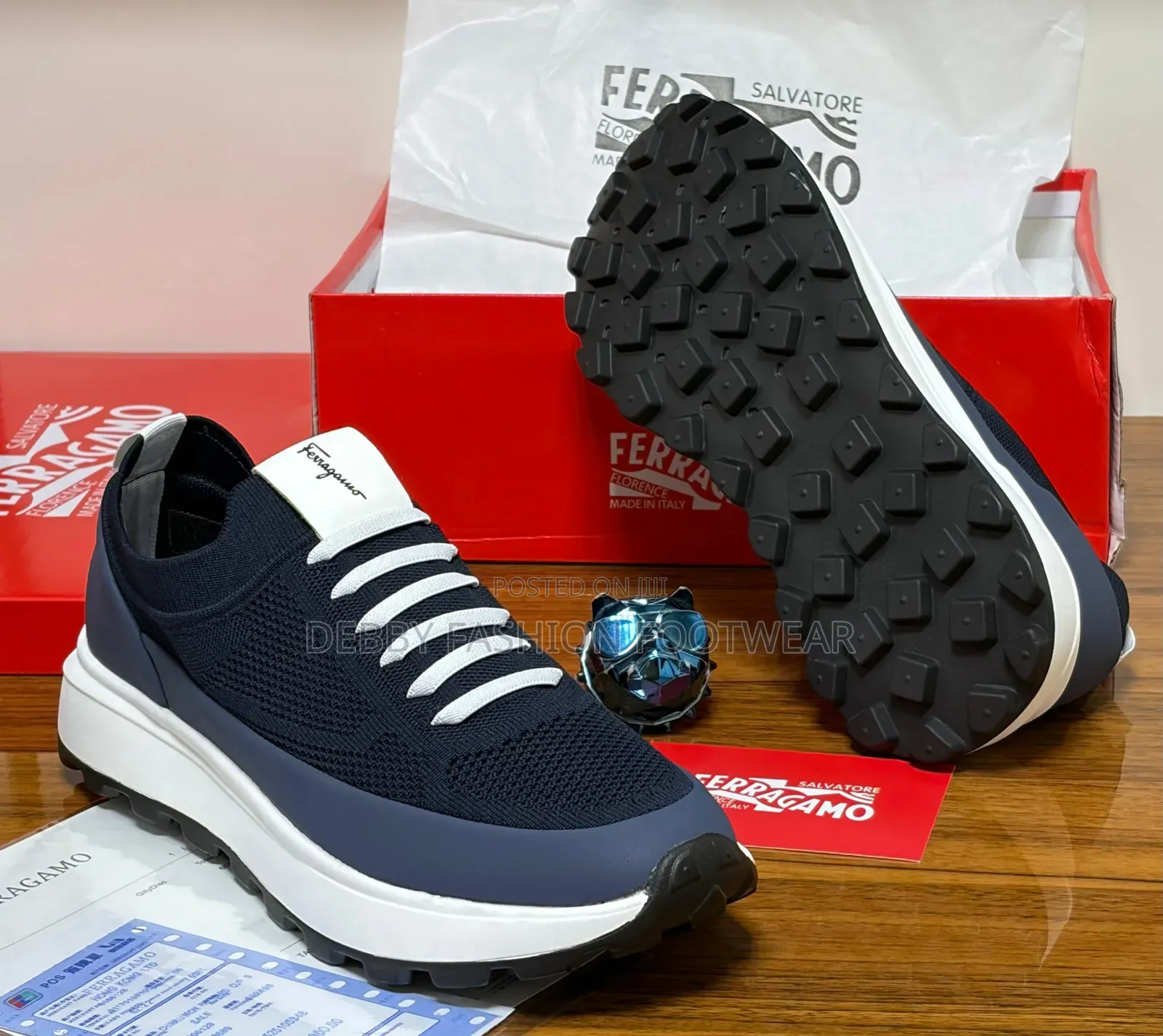 Salvatore Ferragamo Black and Blue Shoe Made in Italy