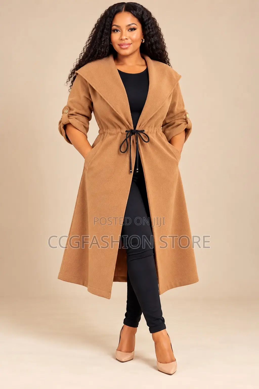 American Hooded Mid-Length Woolen Coat