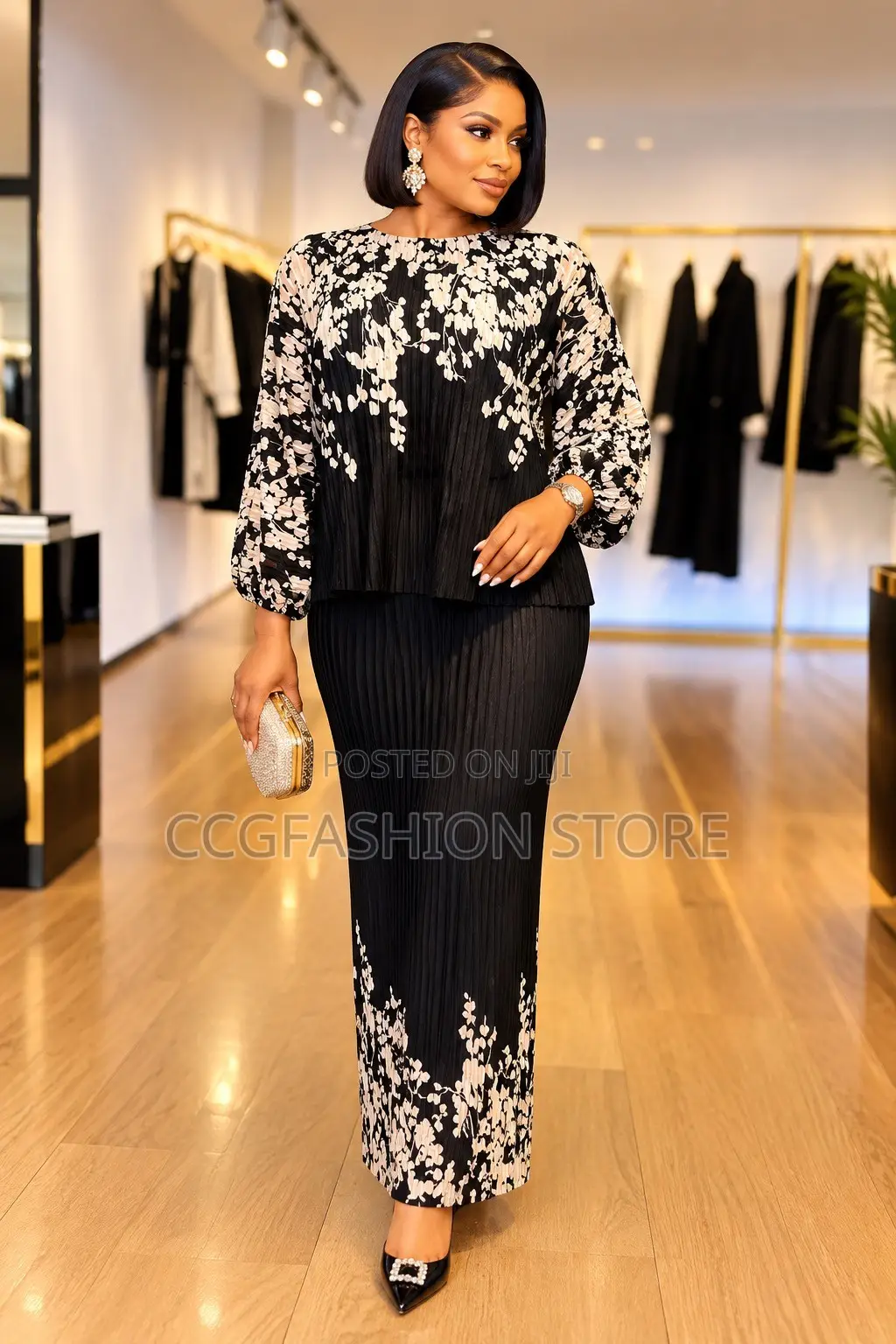 Pleated Floral Skirt and Top Set