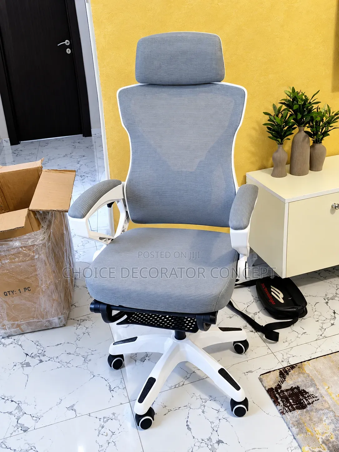 Premium Ergonomic Office Chair – Grey & White