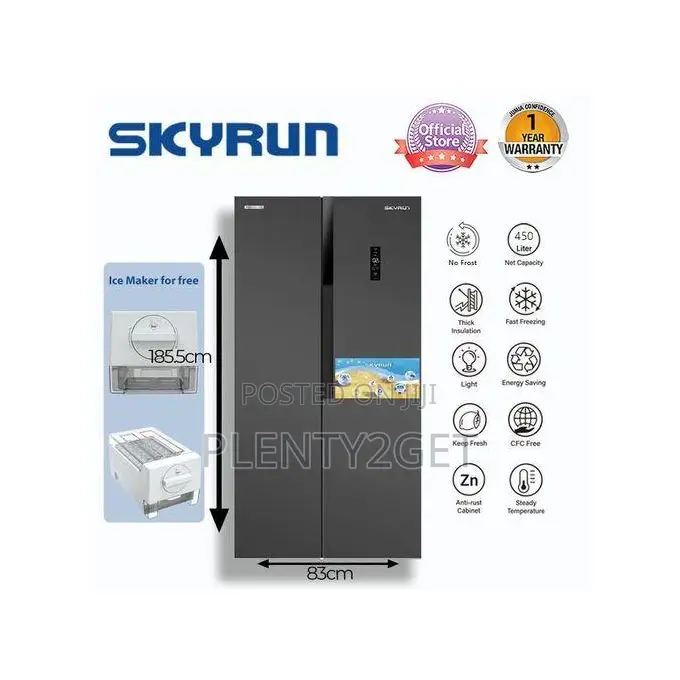 Skyrun 450 Litres Side by Side No Frost Fridge (BCD-450W) - Gray