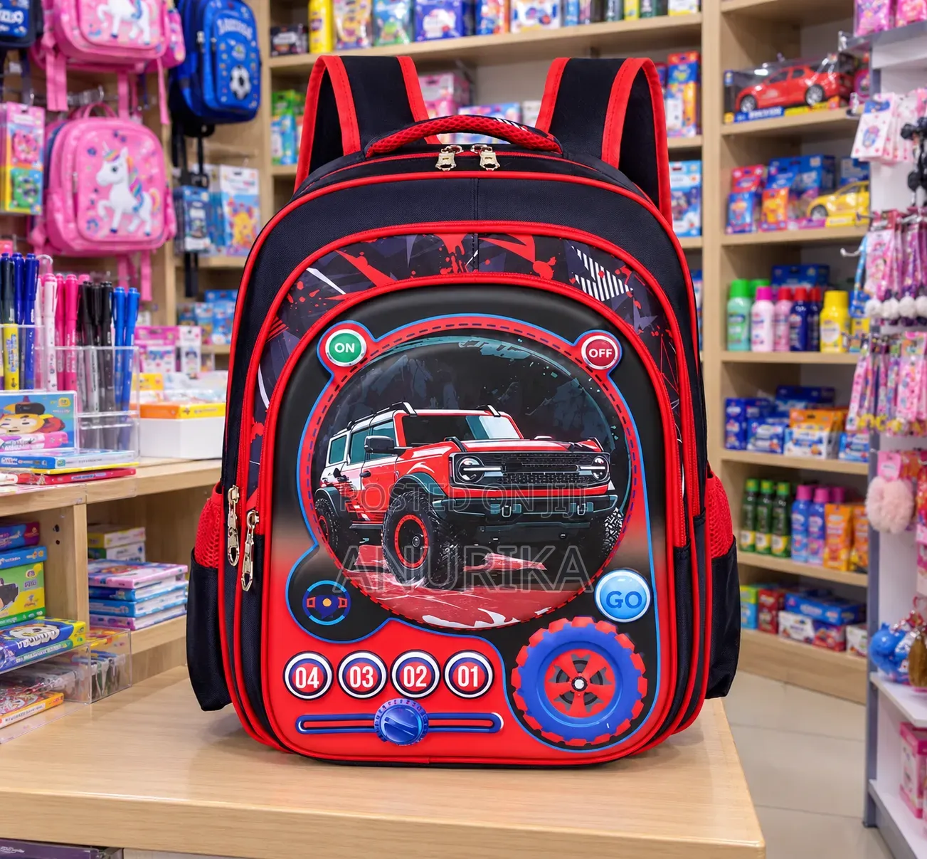 Kids’ 3D Racing Car School Backpack – Red and Black