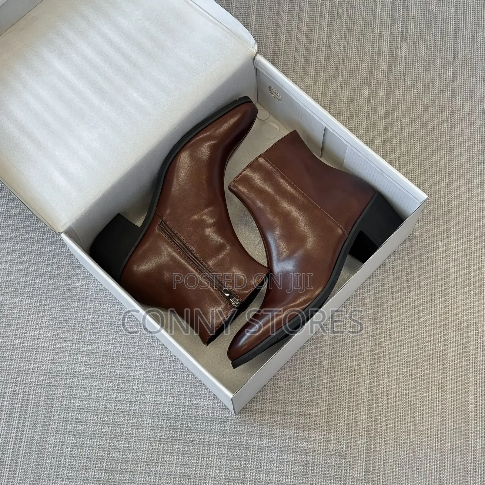 High Quality Heeled High-Block Pointed Split Leather Boot Brown