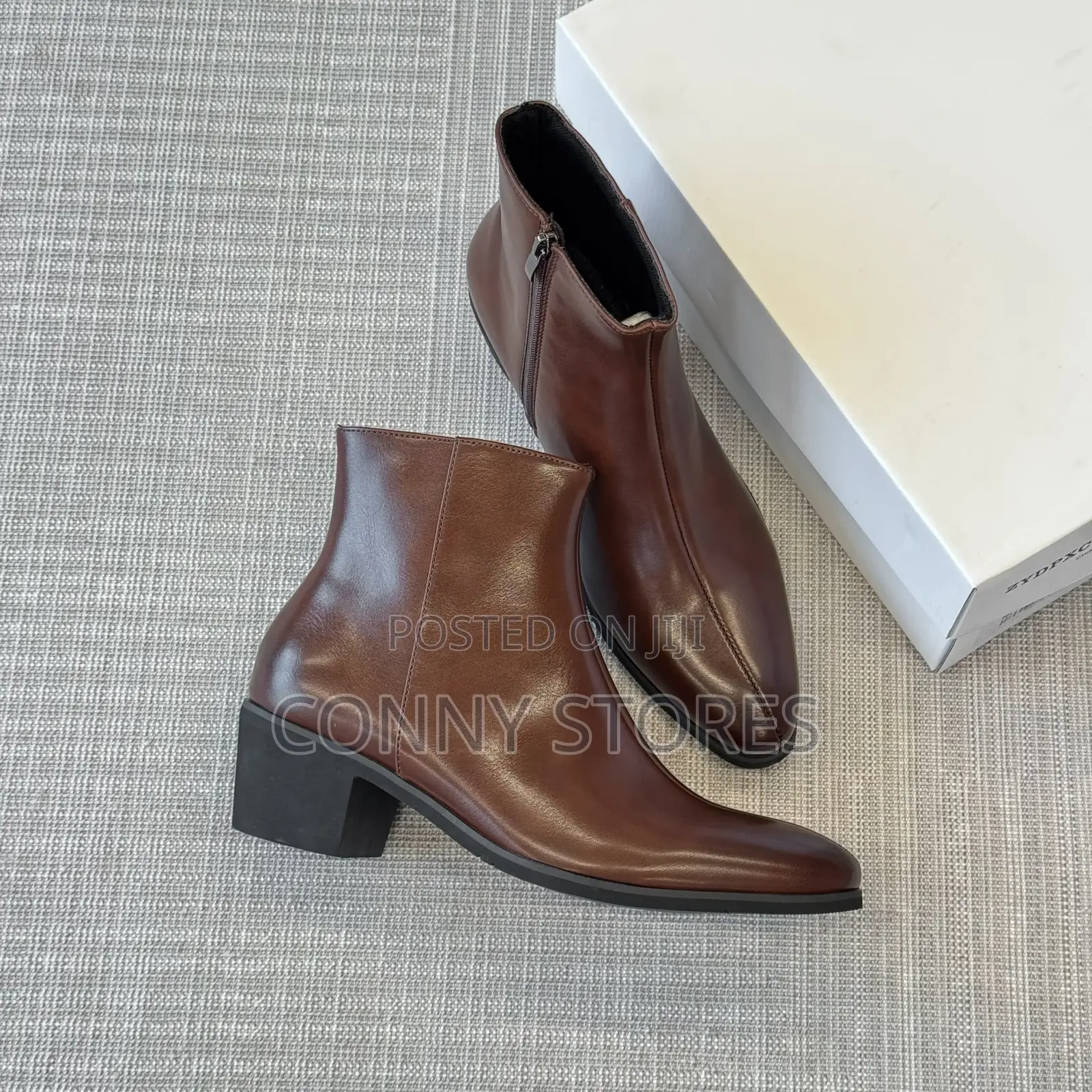 High Quality Heeled High-Block Pointed Split Leather Boot Brown