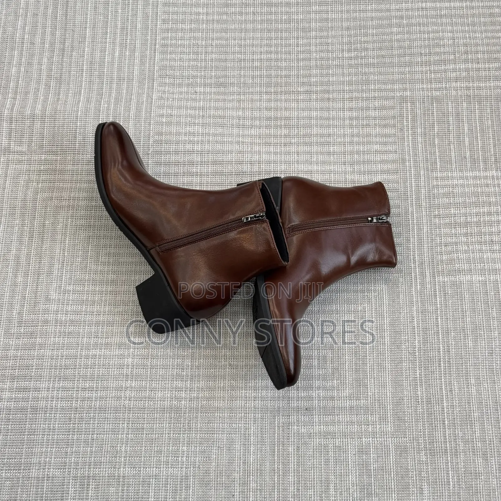 High Quality Heeled High-Block Pointed Split Leather Boot Brown