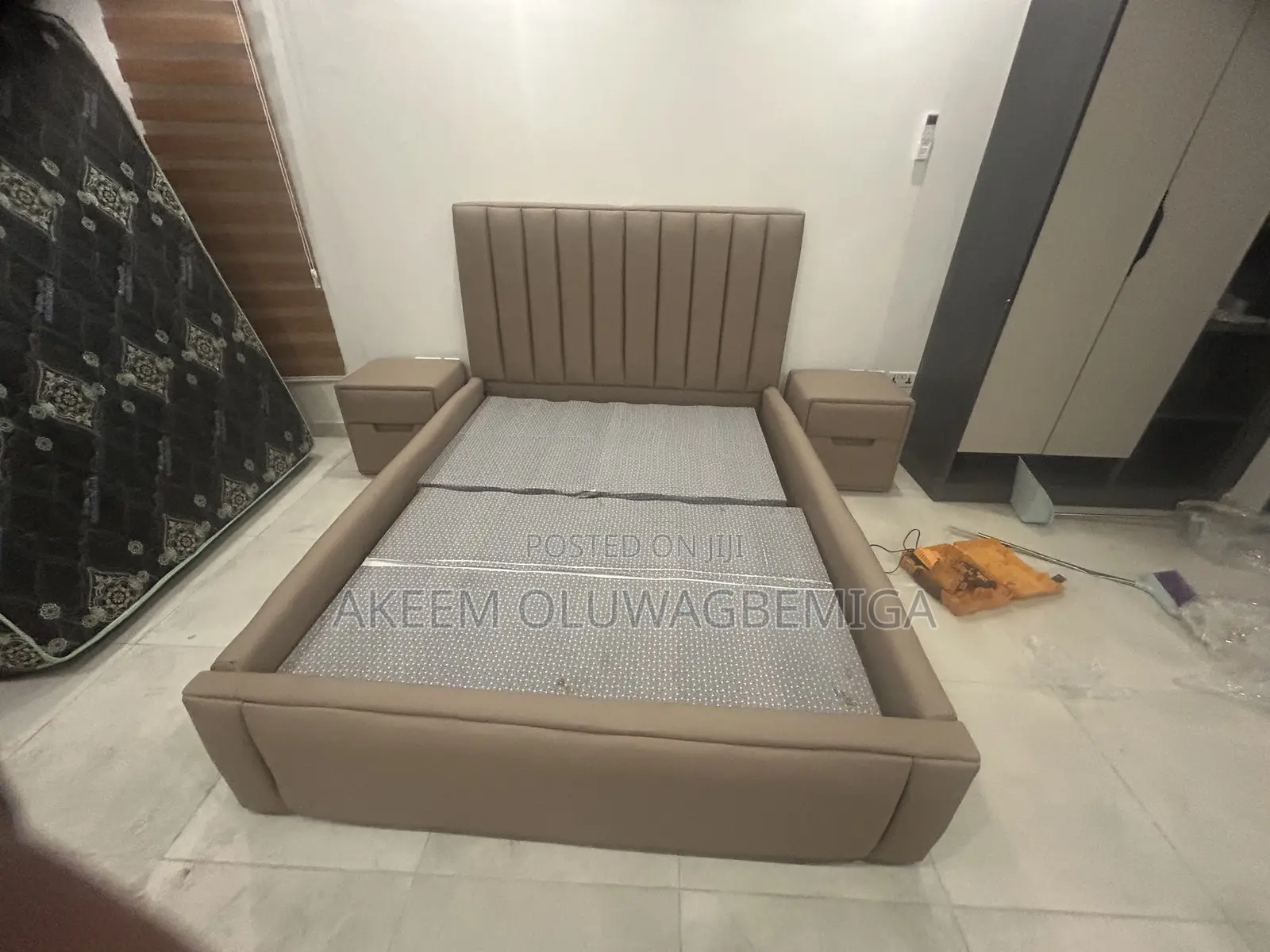 Brand New 4.5by6 Leather Bed Frame With Two Bedside Drawers