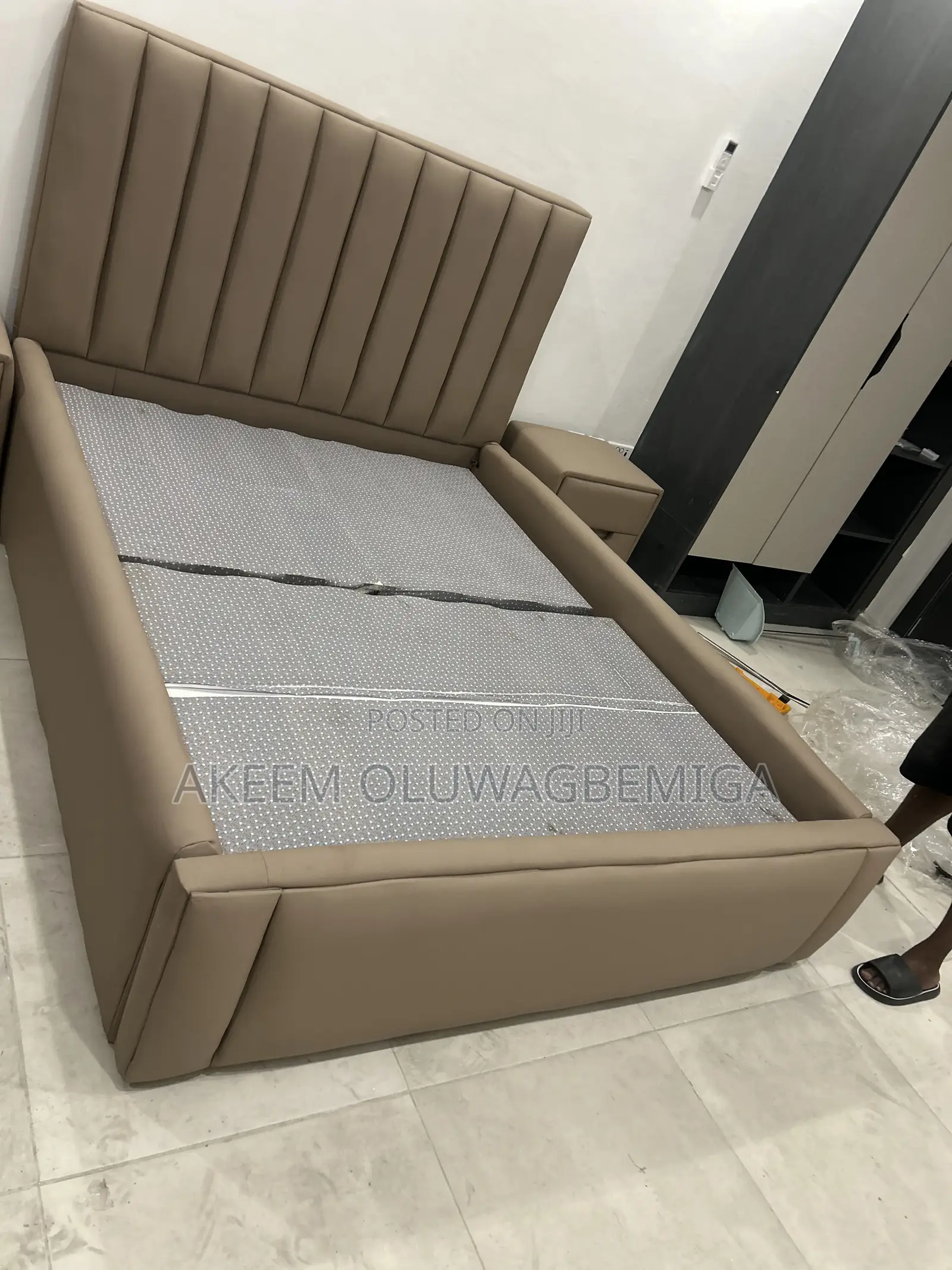 Brand New 4.5by6 Leather Bed Frame With Two Bedside Drawers