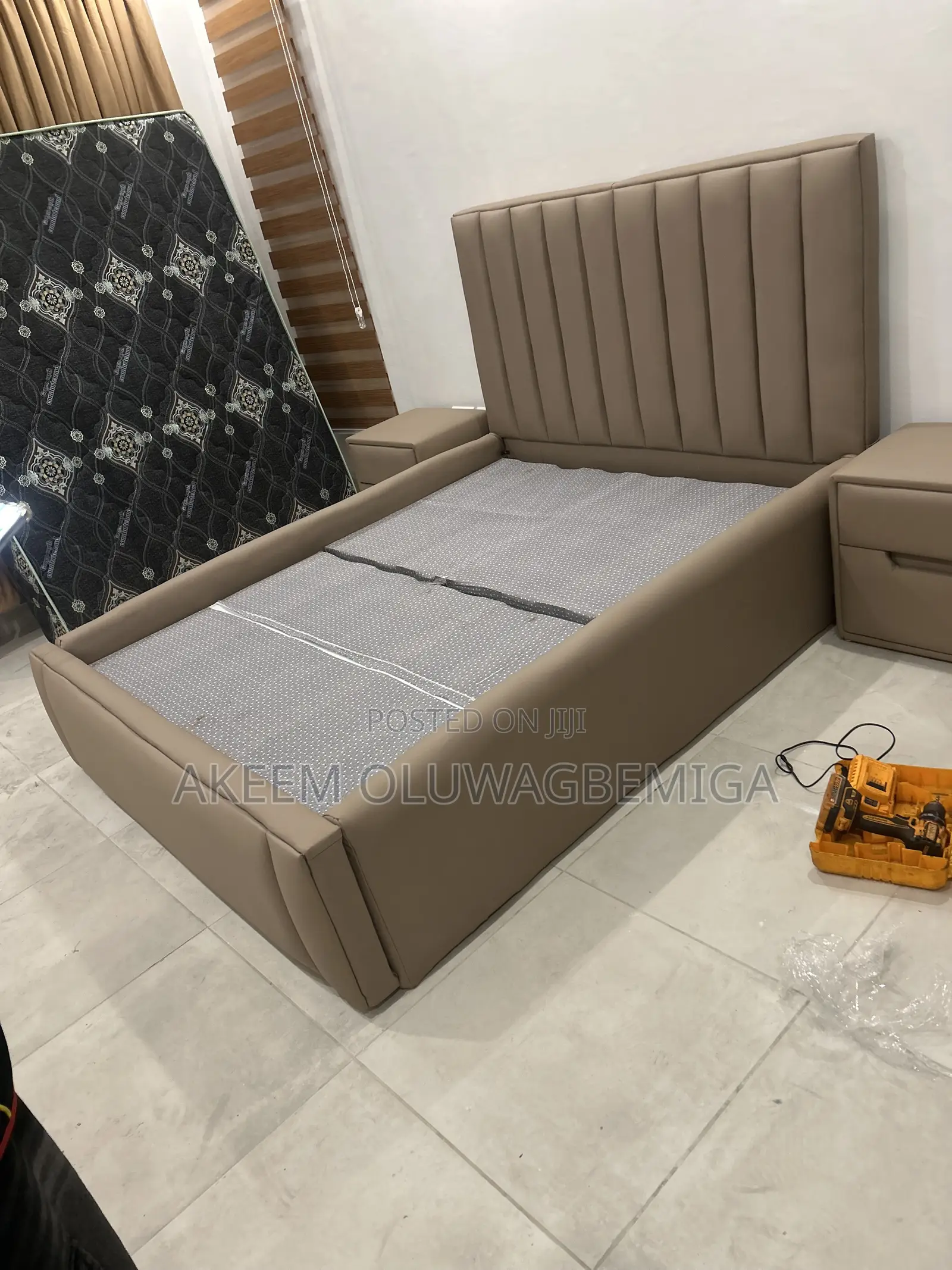 Brand New 4.5by6 Leather Bed Frame With Two Bedside Drawers
