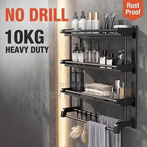 3-Layer No Drill Bathroom Rack - 10kg Heavy Duty - Rust Proof Black
