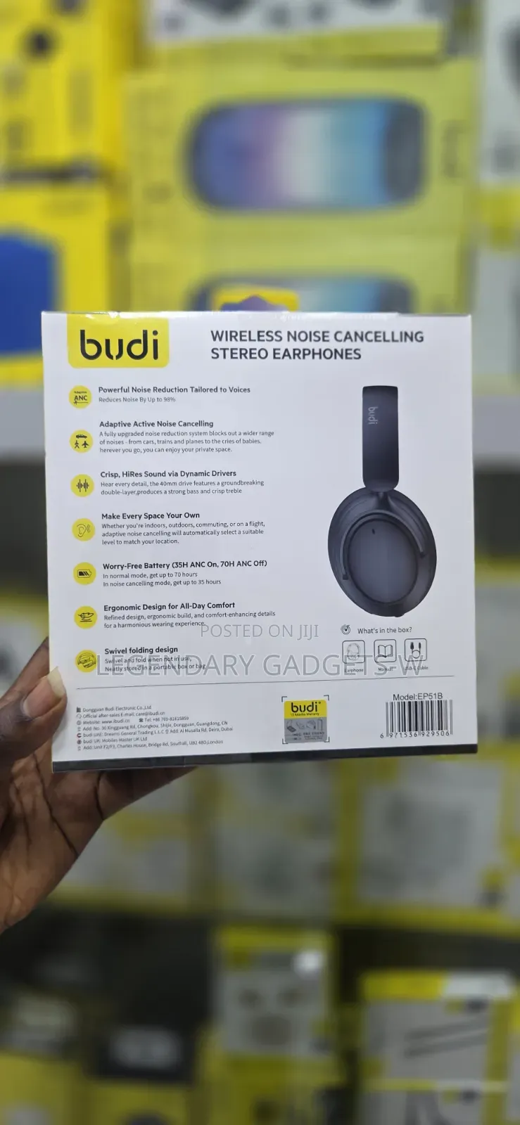 Budi Wireless Noise Cancelling Stereo Headphone 70hrs Use